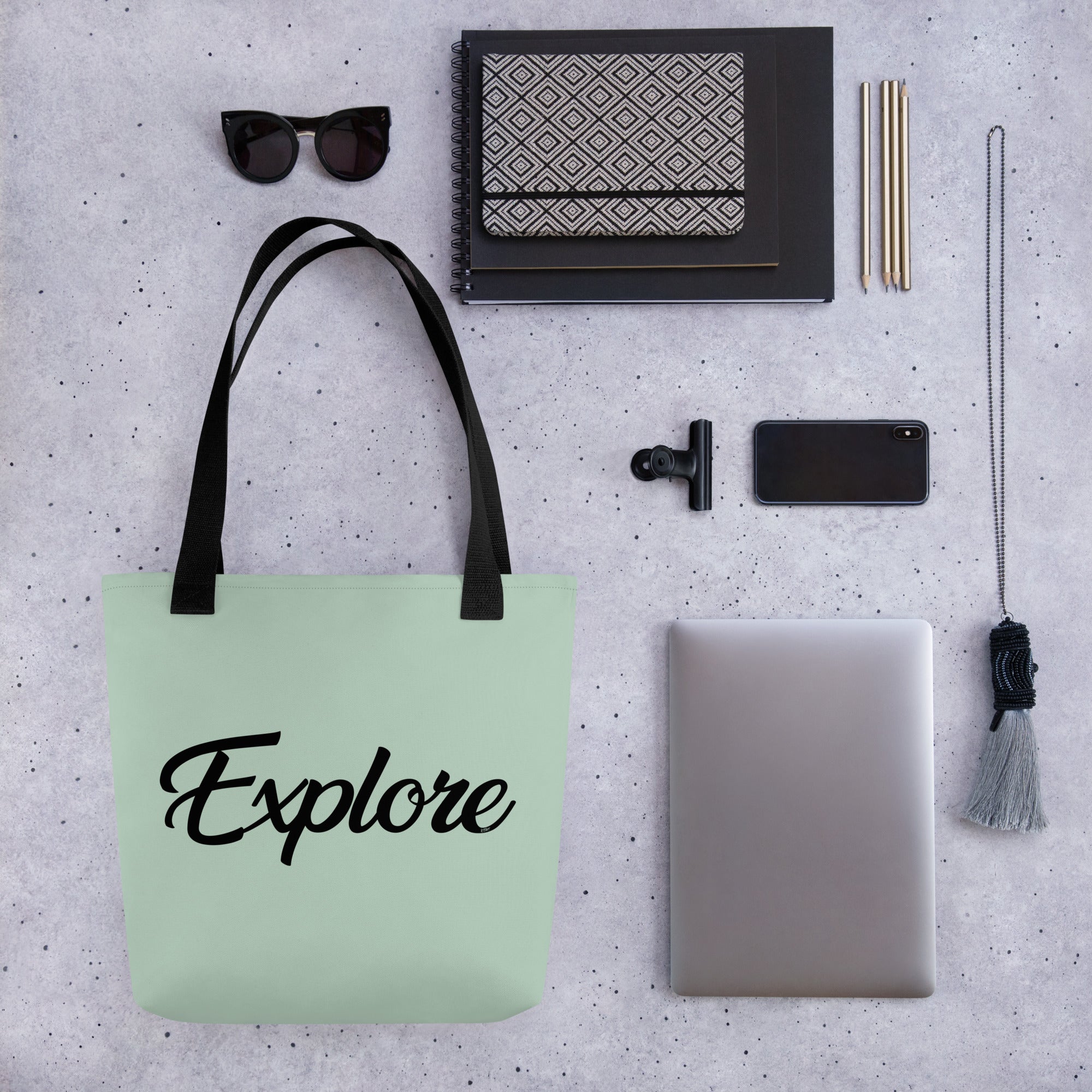 Explore In Black Cursive On Tote Bag | Stay Curious – KMTWF