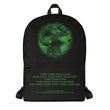 Binary Instructions To Keep Moving The World Forward With Vitruvian Earth In Green on Backpack