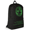 Binary Instructions To Keep Moving The World Forward With Vitruvian Earth In Green on Backpack