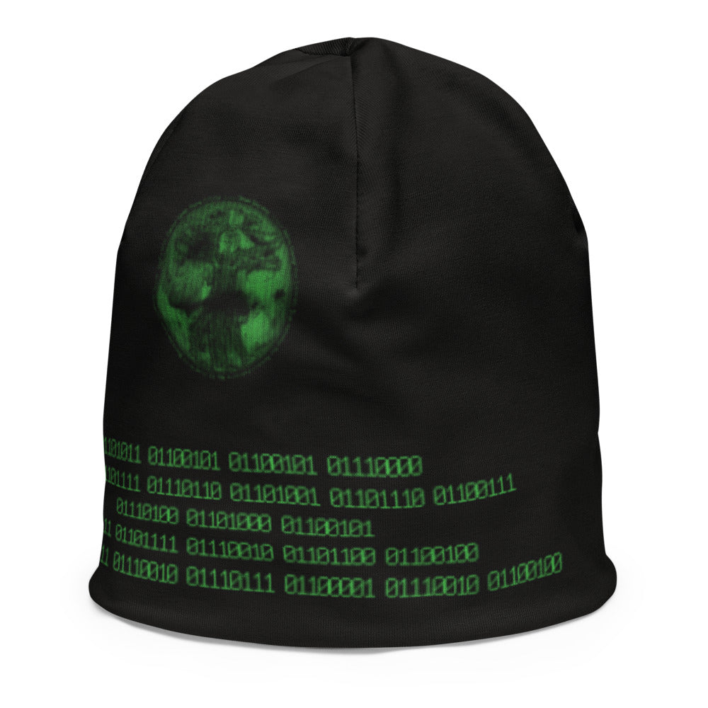 Binary Instructions To Keep Moving The World Forward With Vitruvian Earth In Green on Kids Original Beanie