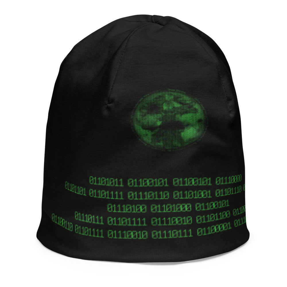 Binary Instructions To Keep Moving The World Forward With Vitruvian Earth In Green on Kids Original Beanie