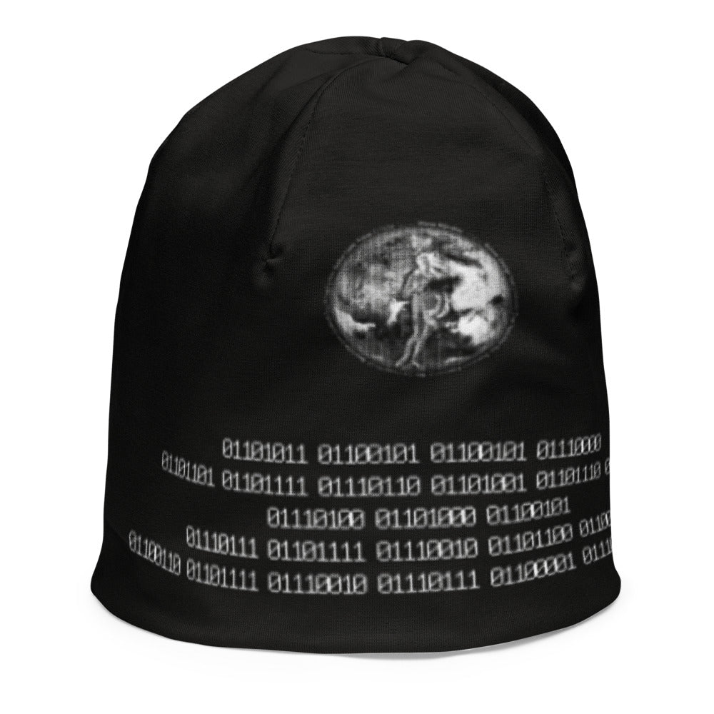 Binary Instructions To Keep Moving The World Forward With Venusian Earth In White on Kids Original Beanie