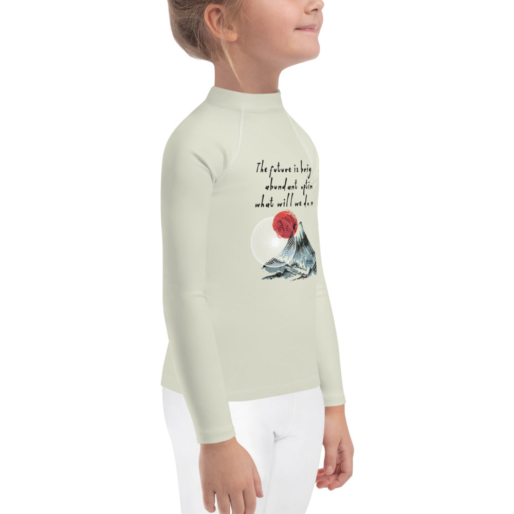 Future Is Bright Haiku With Mountain Sun on Kids Rash Guard