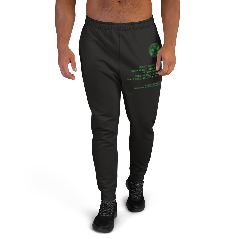 Binary Instructions To Keep Moving The World Forward With Vitruvian Earth In Green on Men's Joggers
