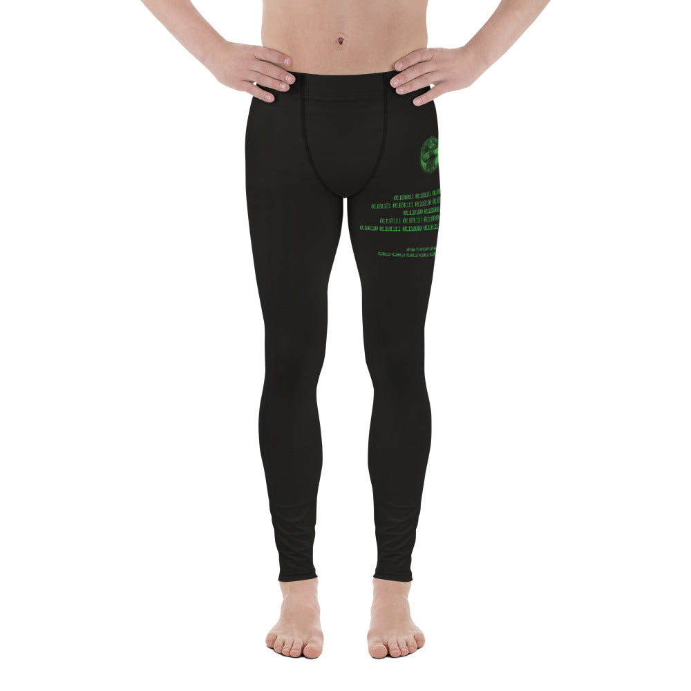 Binary Instructions To Keep Moving The World Forward With Vitruvian Earth In Green on Men's Leggings