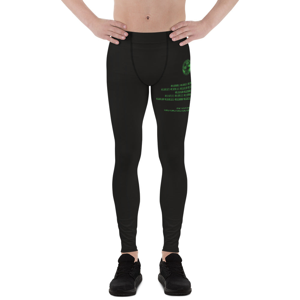 Binary Instructions To Keep Moving The World Forward With Vitruvian Earth In Green on Men's Leggings
