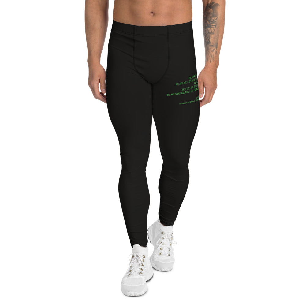 Binary Instructions To Keep Moving The World Forward With Vitruvian Earth In Green on Men's Leggings