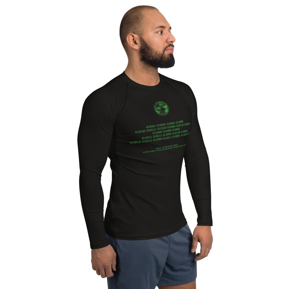 Binary Instructions To Keep Moving The World Forward With Vitruvian Earth In Green on Men's Rash Guard