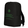 Binary Instructions To Keep Moving The World Forward With Vitruvian Earth In Green on Minimalist Backpack