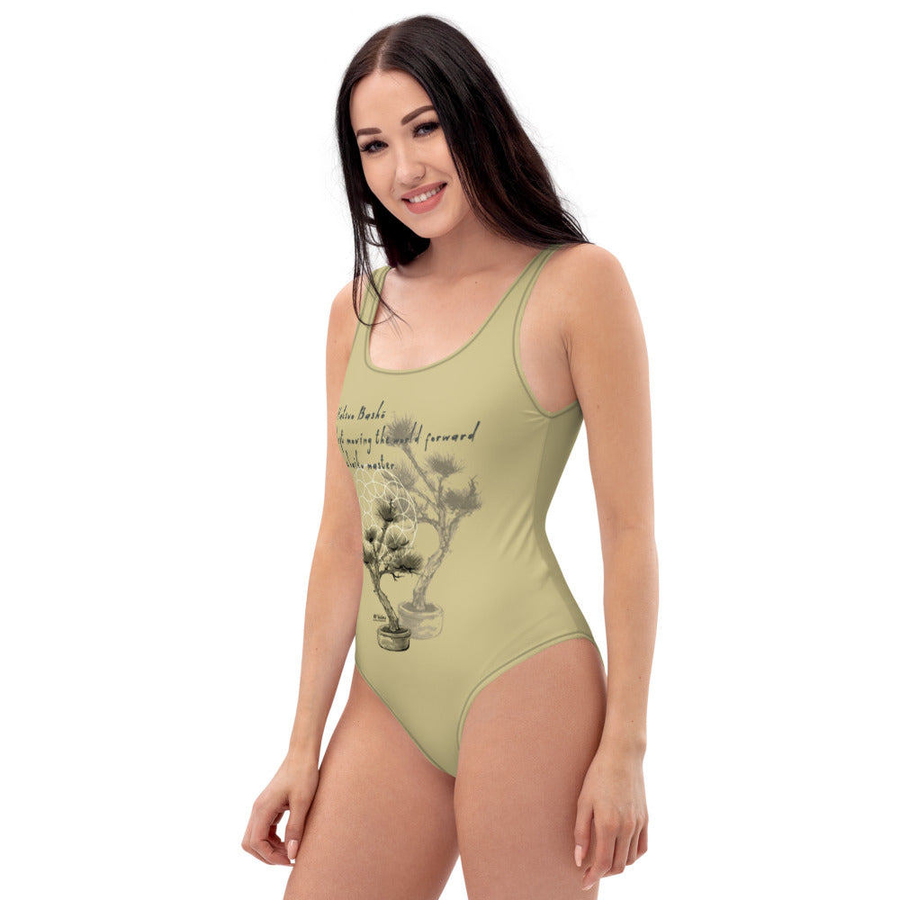 Matsuo Basho Haiku With Bonsai on Women's One-Piece Swimsuit