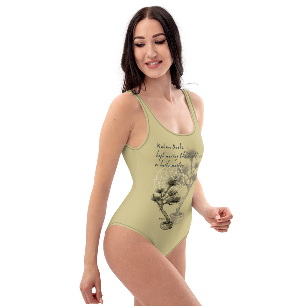 Matsuo Basho Haiku With Bonsai on Women's One-Piece Swimsuit