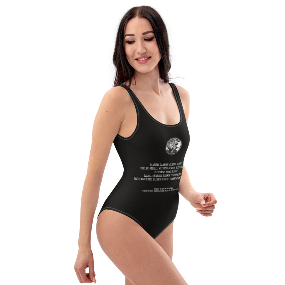 Binary Instructions To Keep Moving The World Forward With Venusian Earth In White on Women's One-Piece Swimsuit