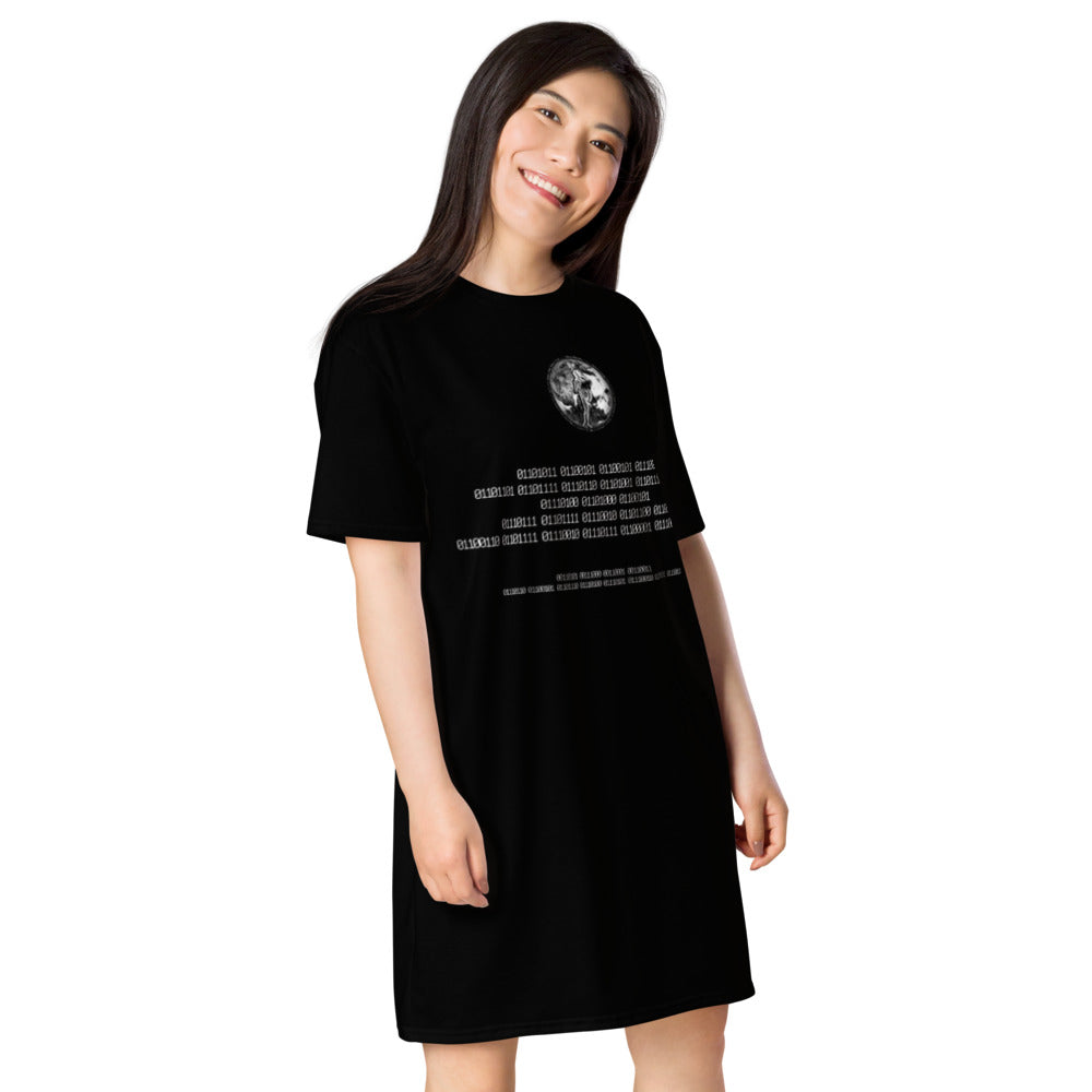 Binary Instructions To Keep Moving The World Forward With Venusian Earth In White on Women's Original T-Shirt Dress - Sleep Shirt