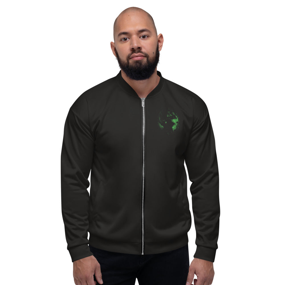Binary Instructions To Keep Moving The World Forward With Vitruvian Earth In Green on Bomber Jacket