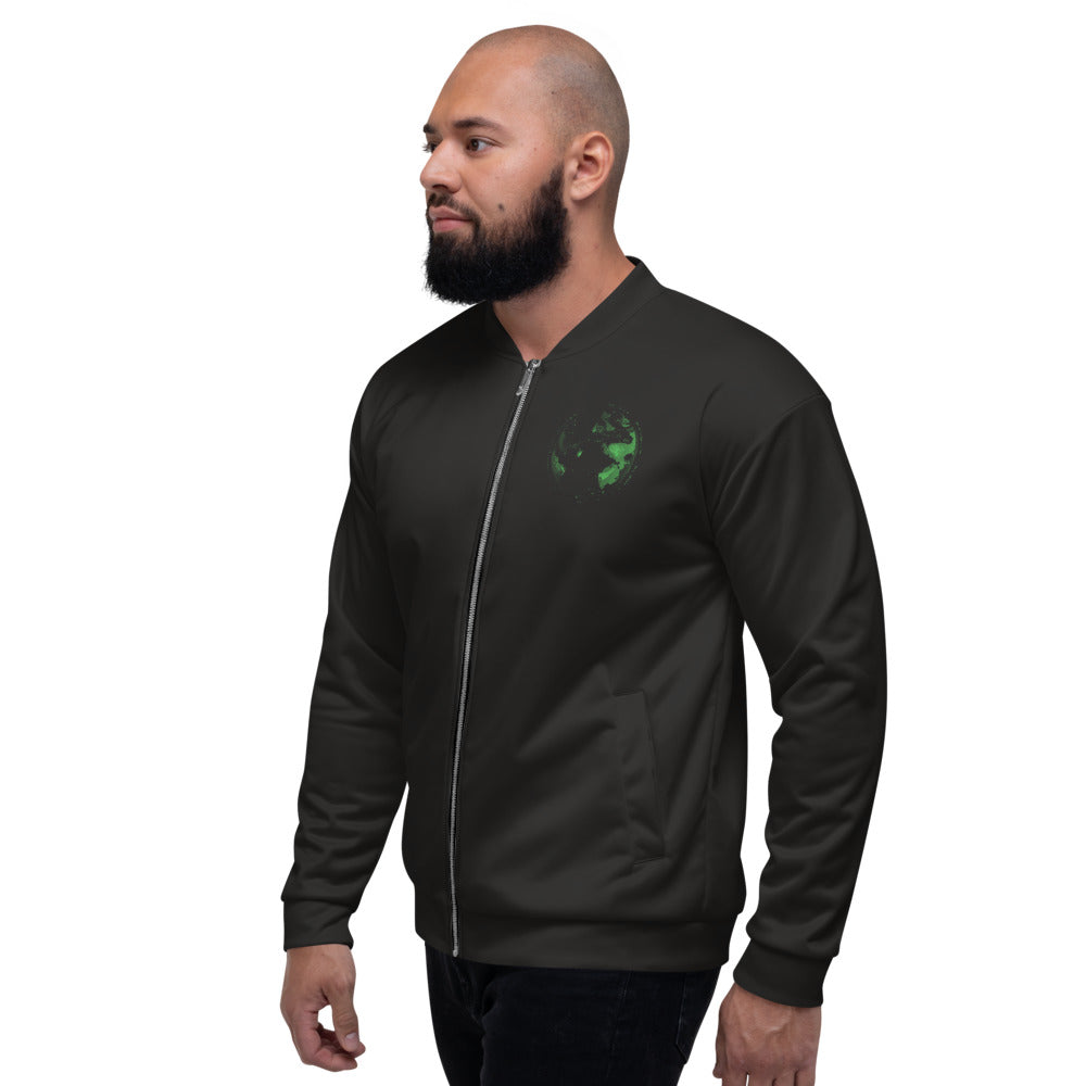 Binary Instructions To Keep Moving The World Forward With Vitruvian Earth In Green on Bomber Jacket