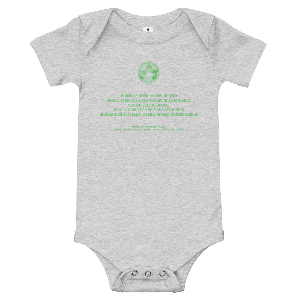 Binary Instructions To Keep Moving The World Forward With Vitruvian Earth In Green on Baby Short Sleeve Onesie