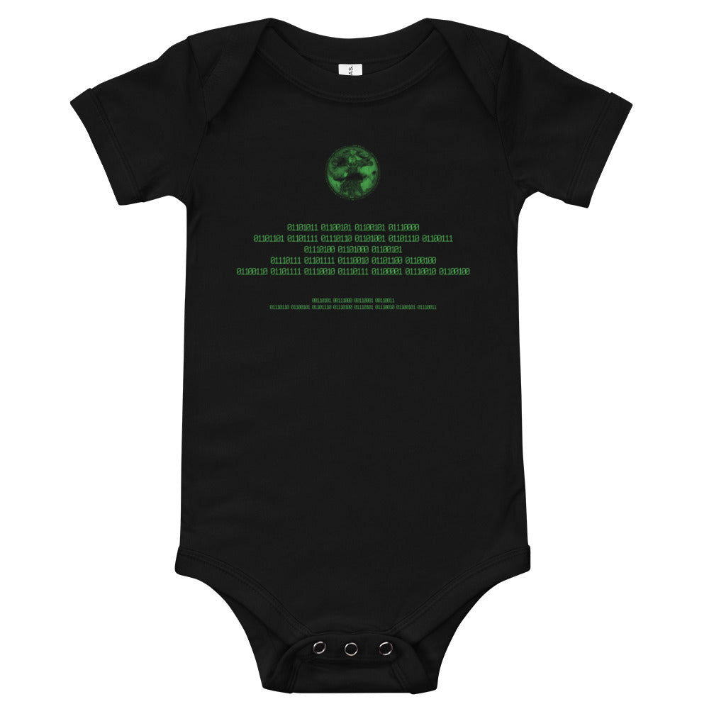Binary Instructions To Keep Moving The World Forward With Vitruvian Earth In Green on Baby Short Sleeve Onesie