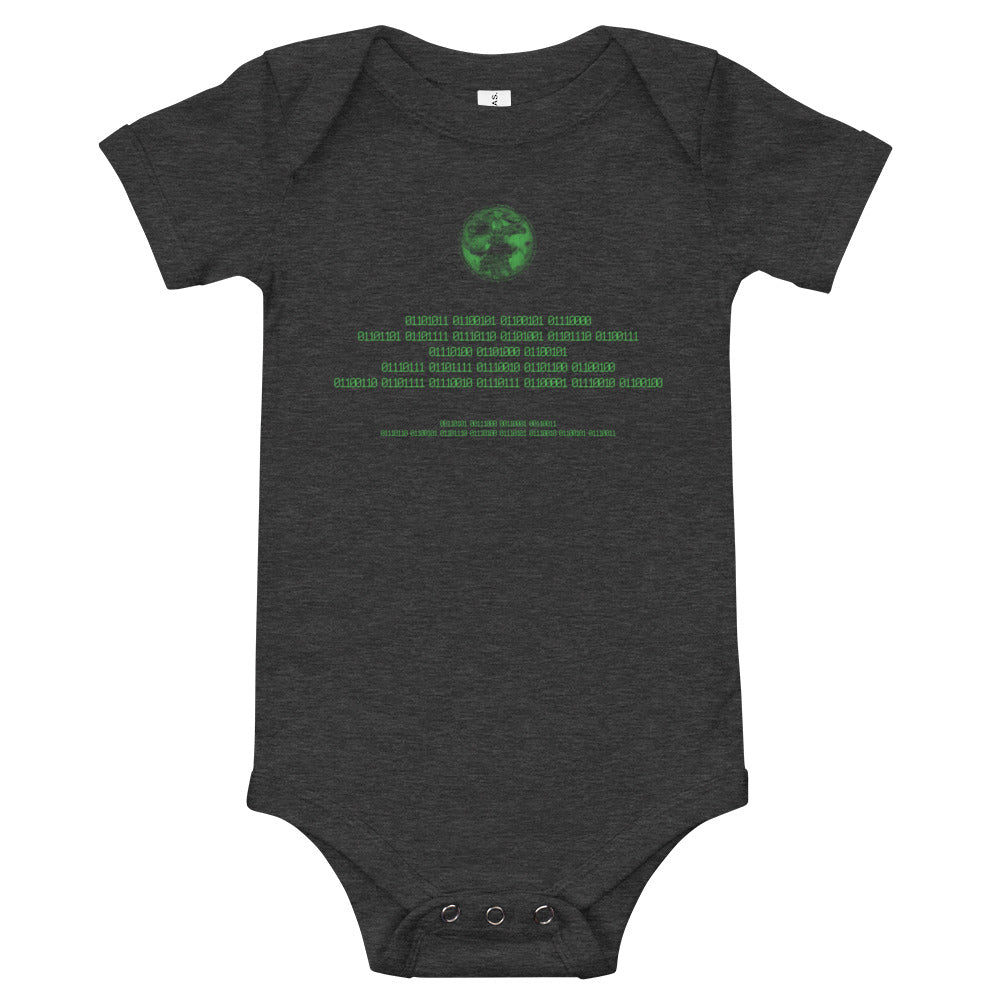 Binary Instructions To Keep Moving The World Forward With Vitruvian Earth In Green on Baby Short Sleeve Onesie