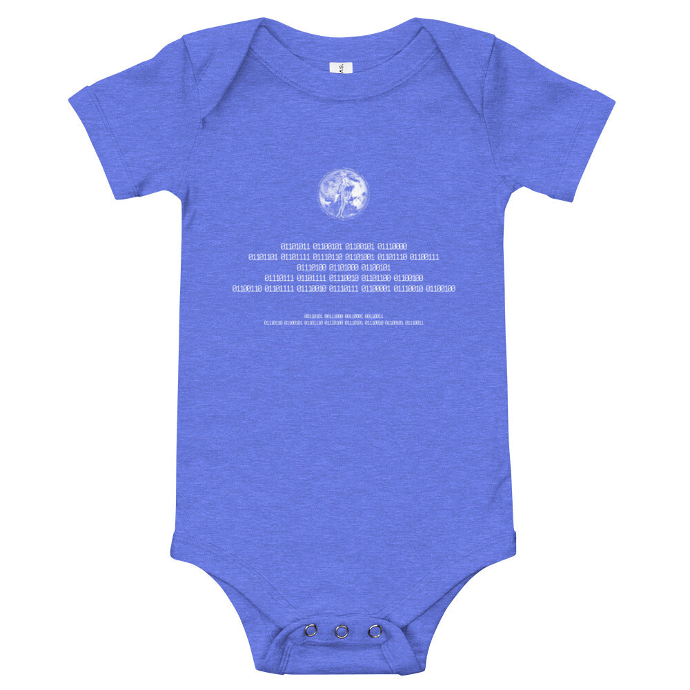 Binary Instructions To Keep Moving The World Forward With Venusian Earth In White on Baby Short Sleeve Onesie