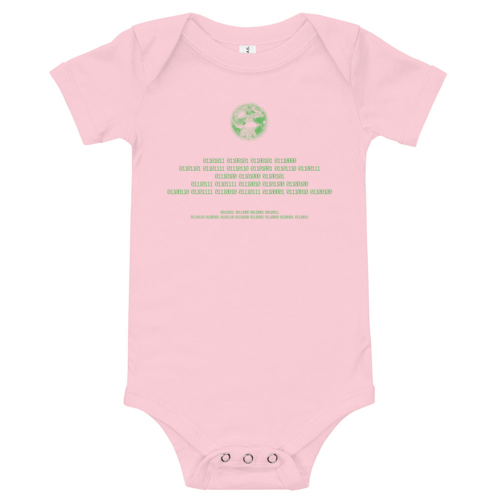 Binary Instructions To Keep Moving The World Forward With Vitruvian Earth In Green on Baby Short Sleeve Onesie