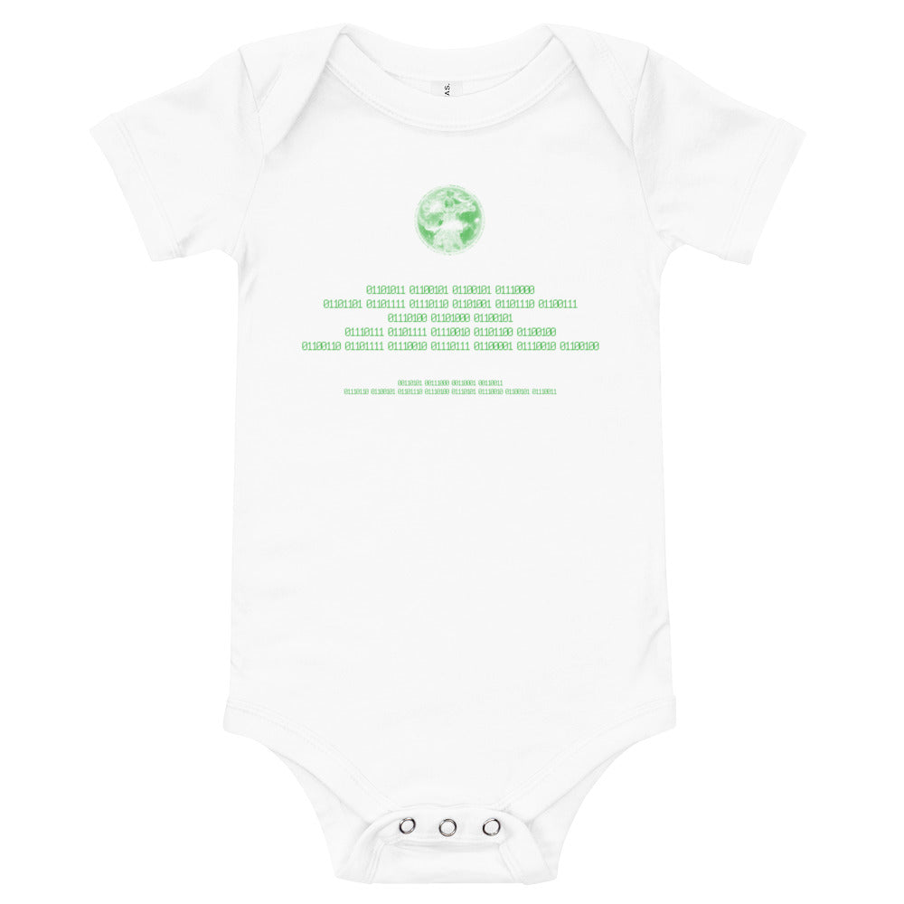 Binary Instructions To Keep Moving The World Forward With Vitruvian Earth In Green on Baby Short Sleeve Onesie