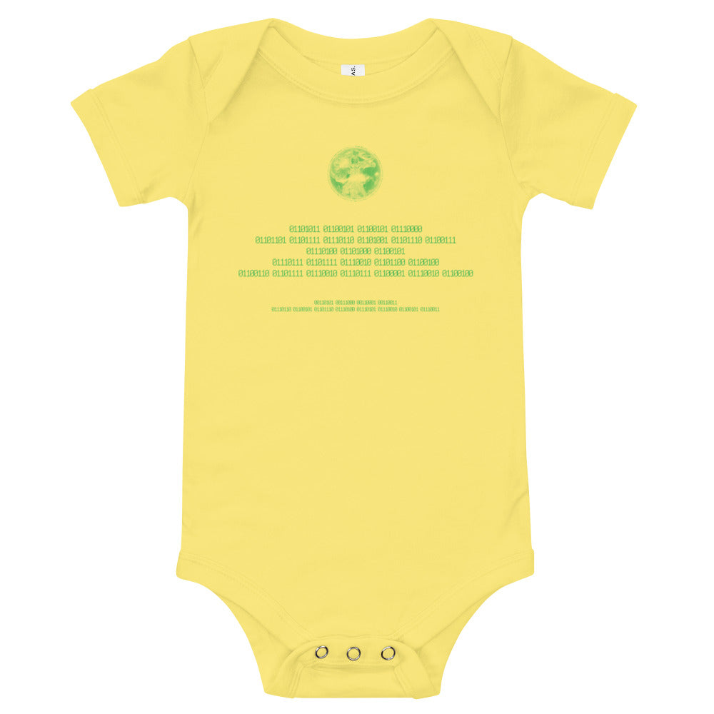 Binary Instructions To Keep Moving The World Forward With Vitruvian Earth In Green on Baby Short Sleeve Onesie