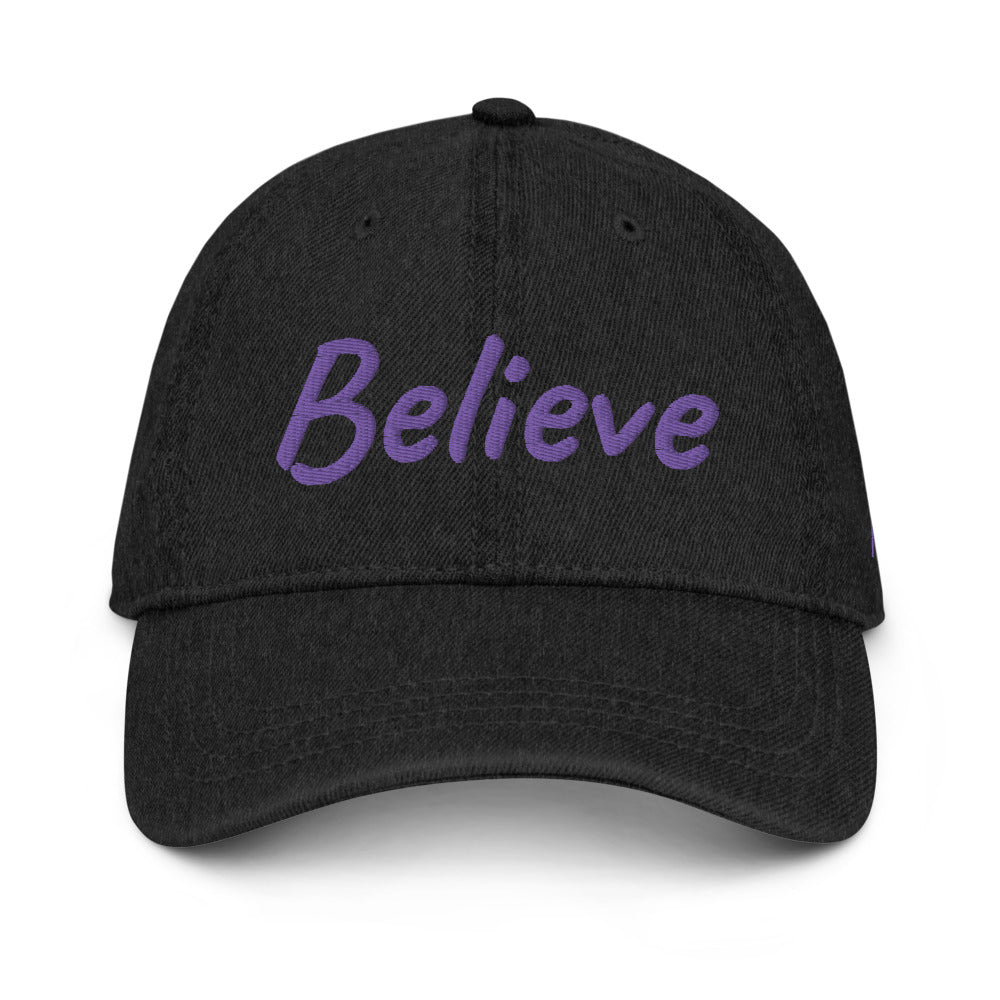 Believe In Amethyst Embroidery On Denim Baseball Cap