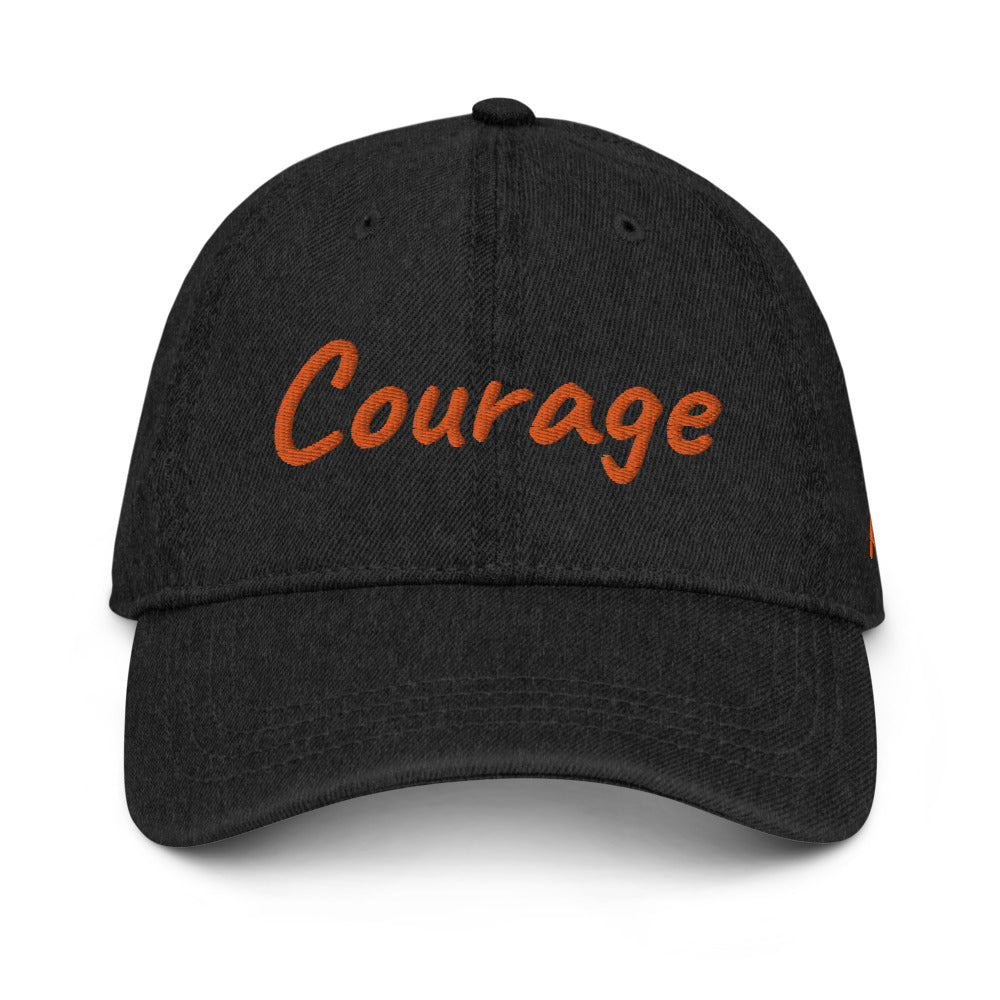 Courage In Amber Embroidery On Denim Baseball Cap