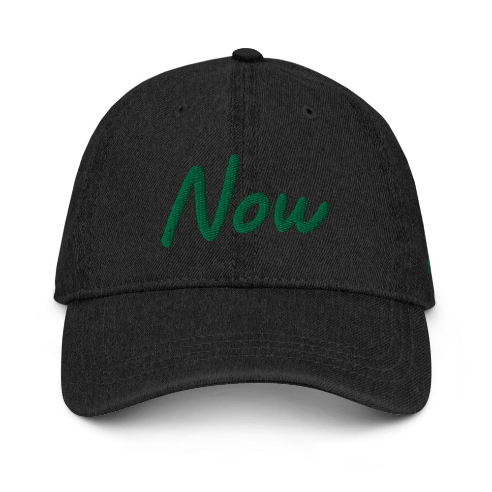 Now In Emerald Embroidery On Denim Baseball Cap