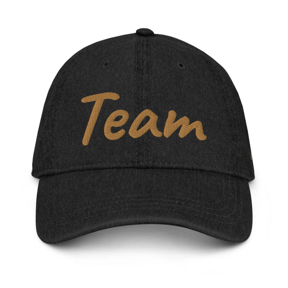 Team In Celluloid Embroidery On Denim Baseball Cap