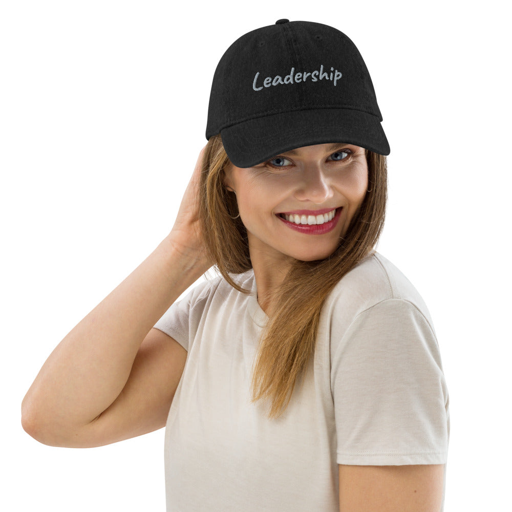 Leadership In Silver Embroidery On Denim Baseball Cap