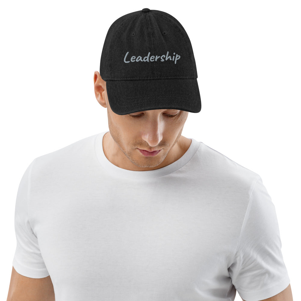 Leadership In Silver Embroidery On Denim Baseball Cap