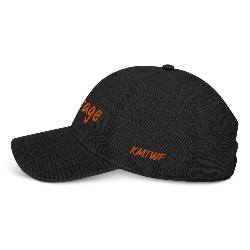 Courage In Amber Embroidery On Denim Baseball Cap