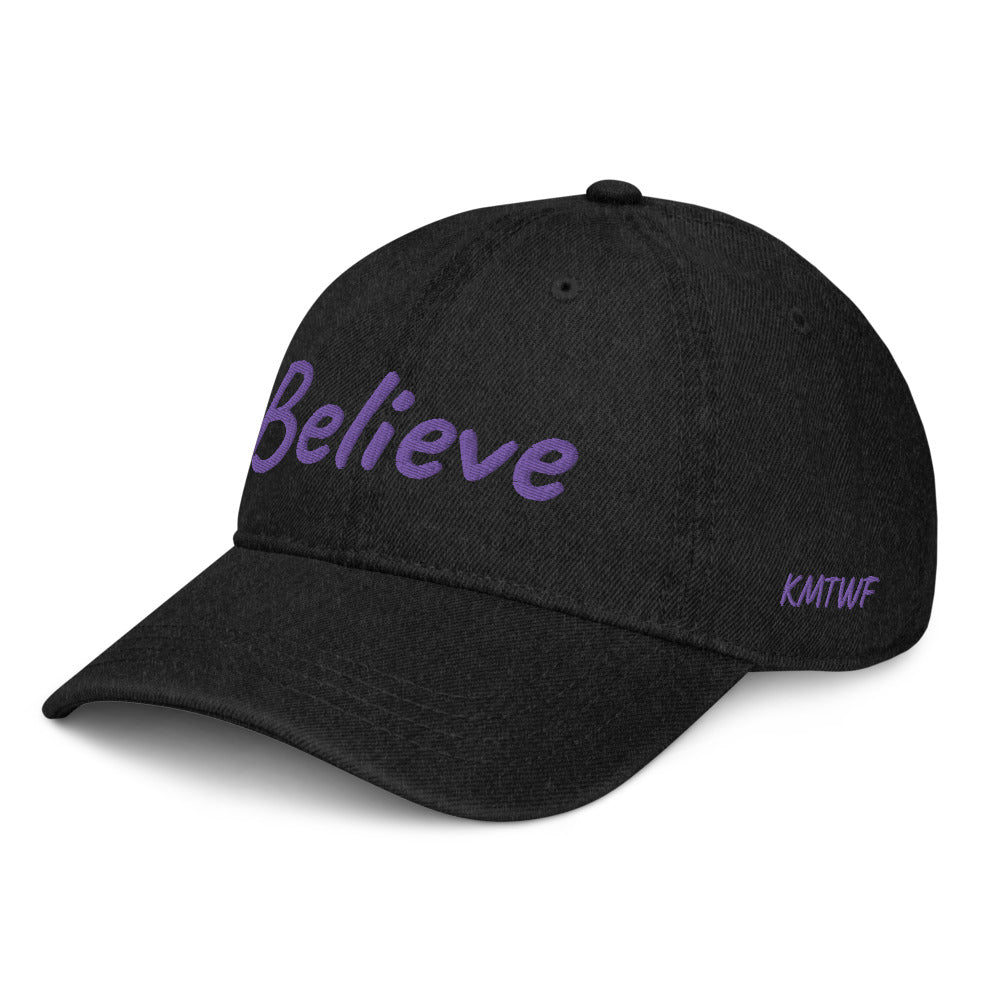 Believe In Amethyst Embroidery On Denim Baseball Cap