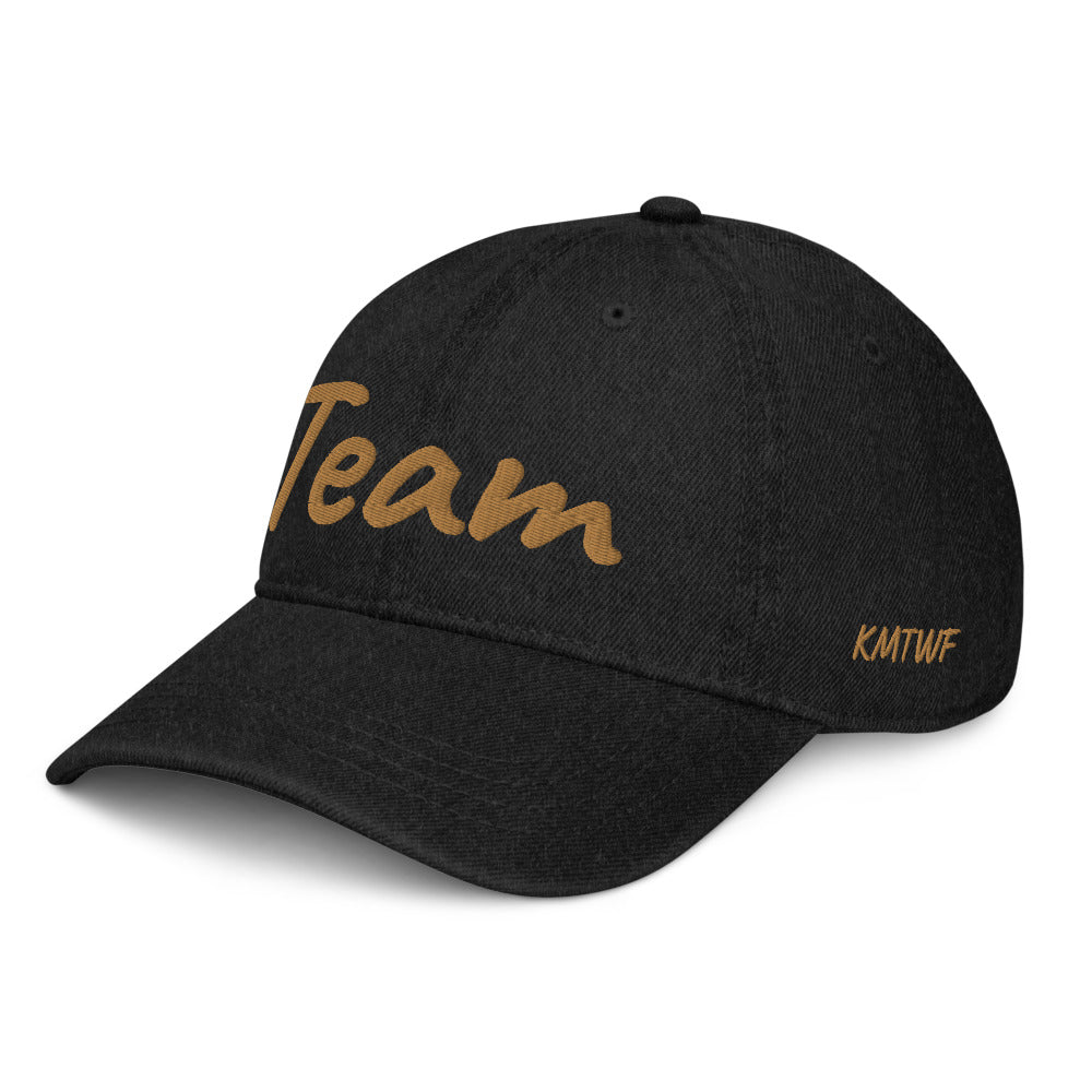 Team In Celluloid Embroidery On Denim Baseball Cap