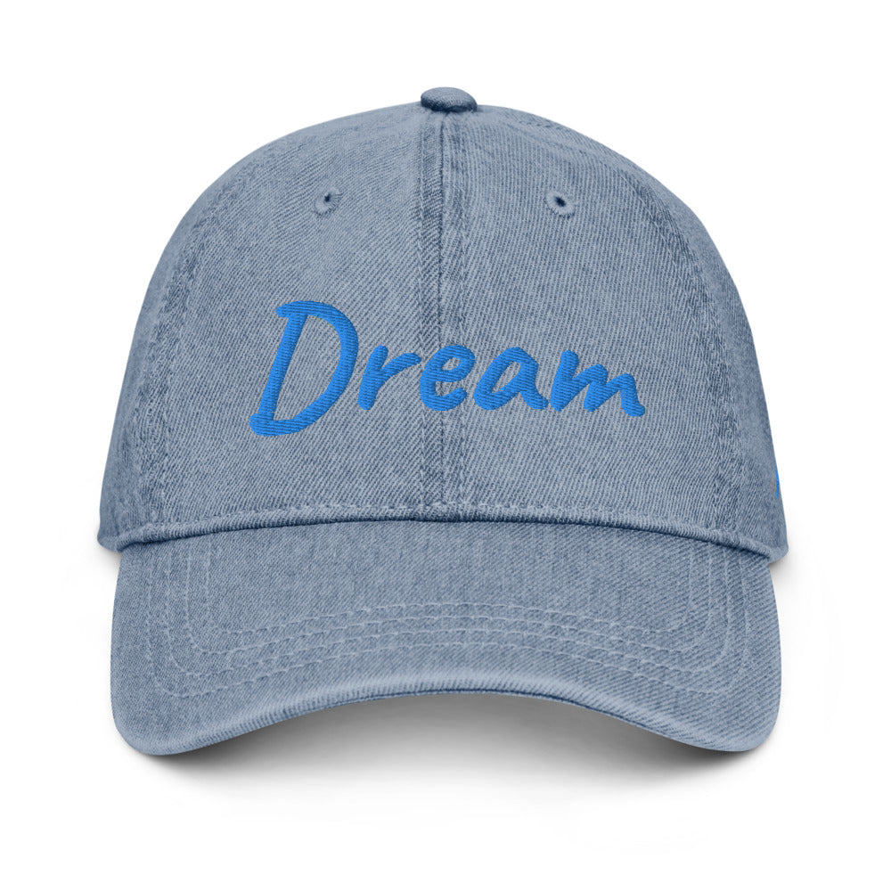 Dream In Sapphire Embroidery On Denim Baseball Cap