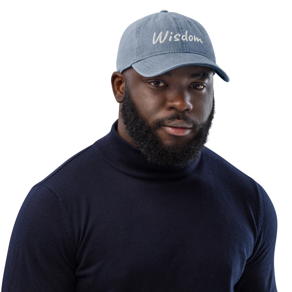 Wisdom In Marble Embroidery On Denim Baseball Cap