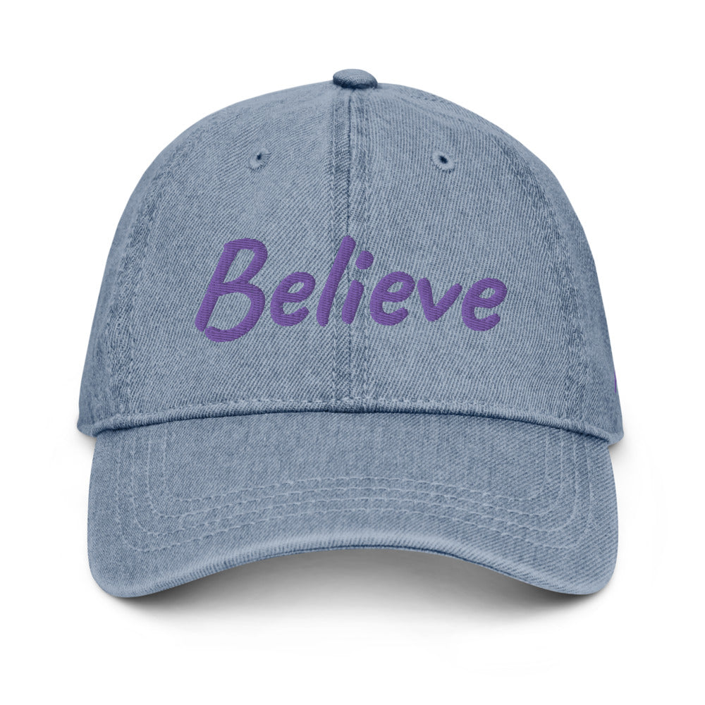 Believe In Amethyst Embroidery On Denim Baseball Cap