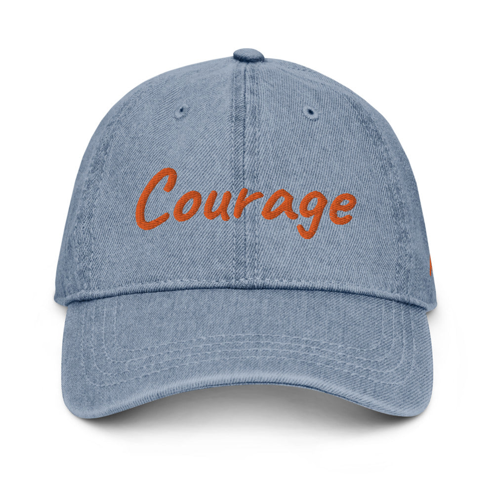 Courage In Amber Embroidery On Denim Baseball Cap
