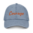 Courage In Amber Embroidery On Denim Baseball Cap