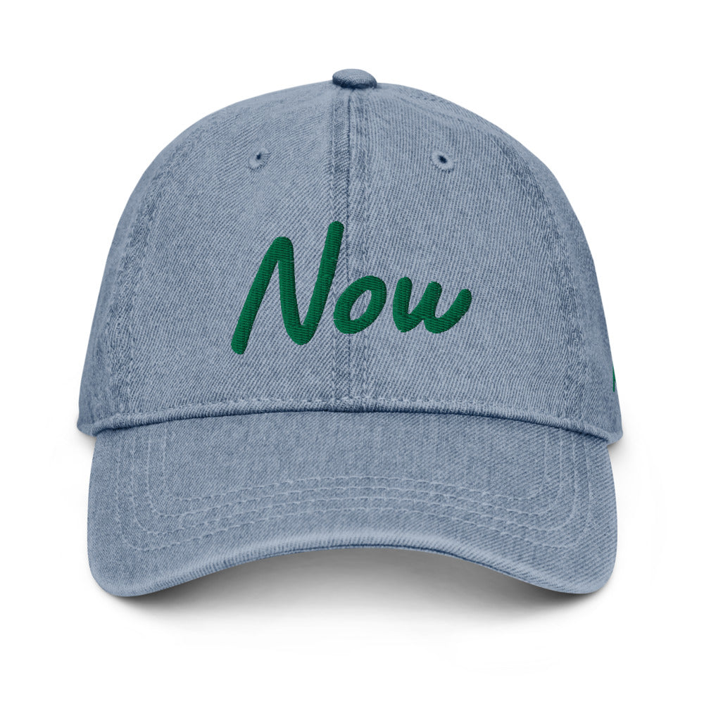 Now In Emerald Embroidery On Denim Baseball Cap