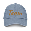 Team In Celluloid Embroidery On Denim Baseball Cap