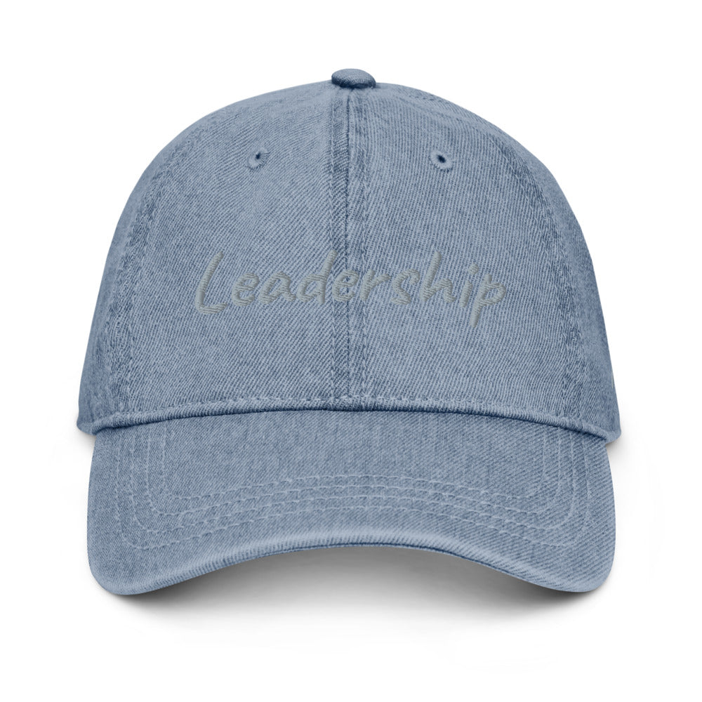 Leadership In Silver Embroidery On Denim Baseball Cap