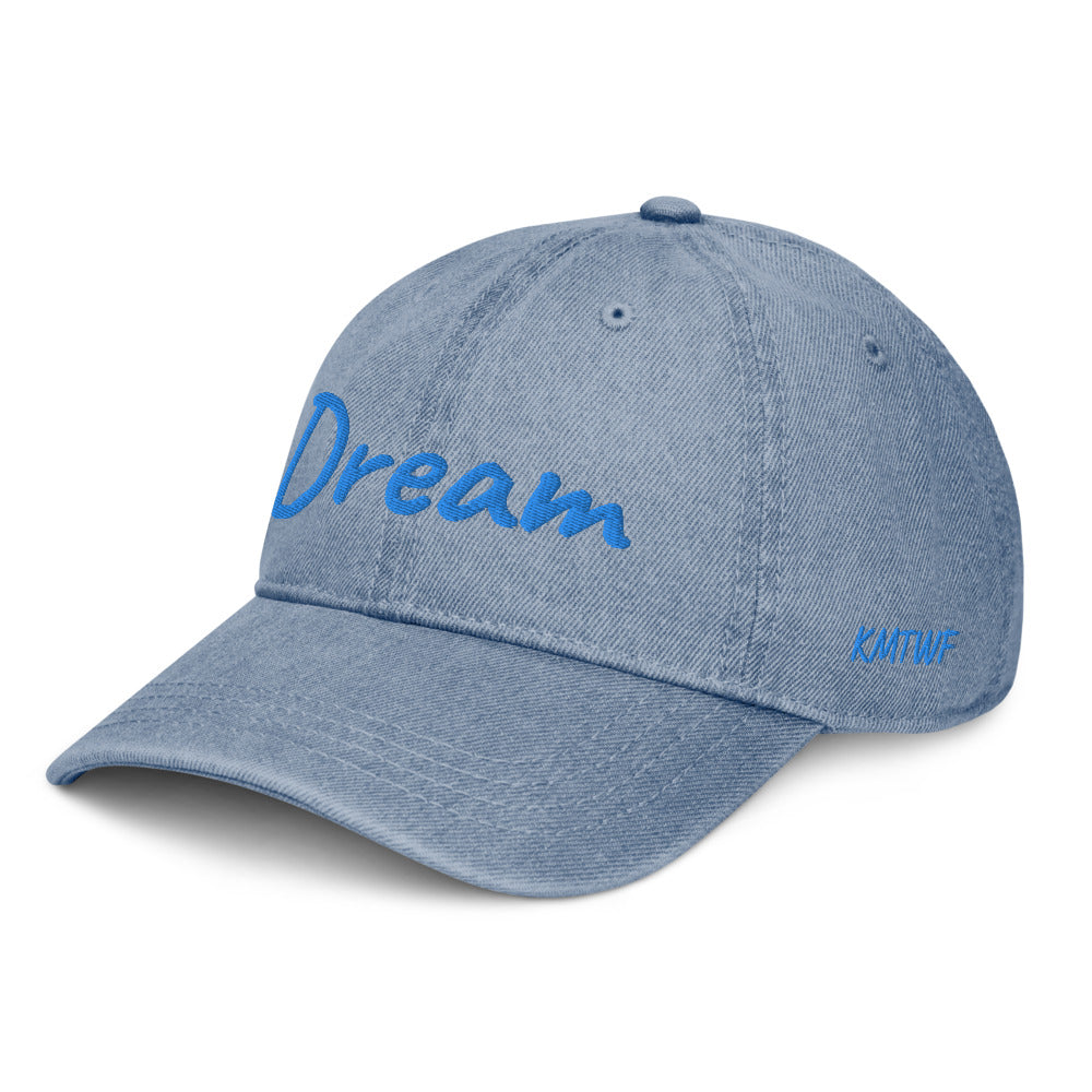 Dream In Sapphire Embroidery On Denim Baseball Cap