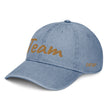 Team In Celluloid Embroidery On Denim Baseball Cap