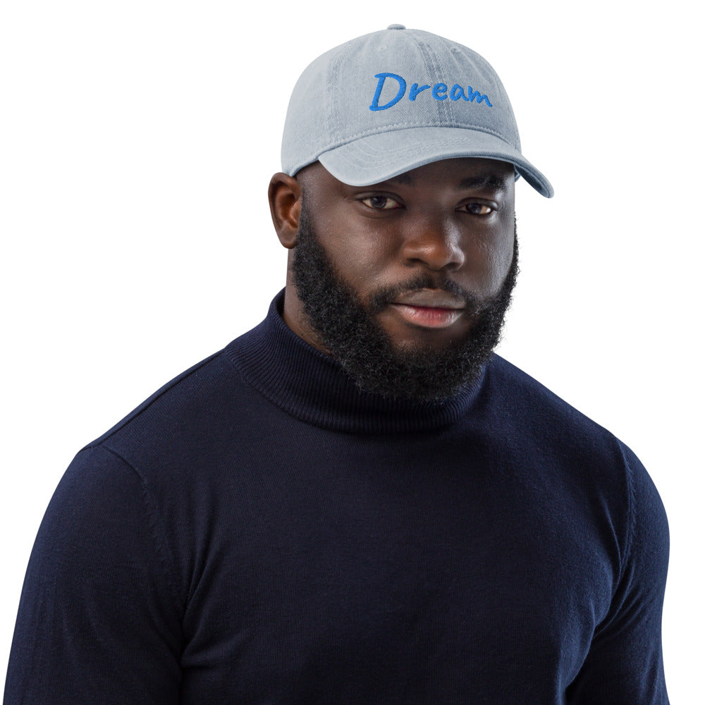 Dream In Sapphire Embroidery On Denim Baseball Cap