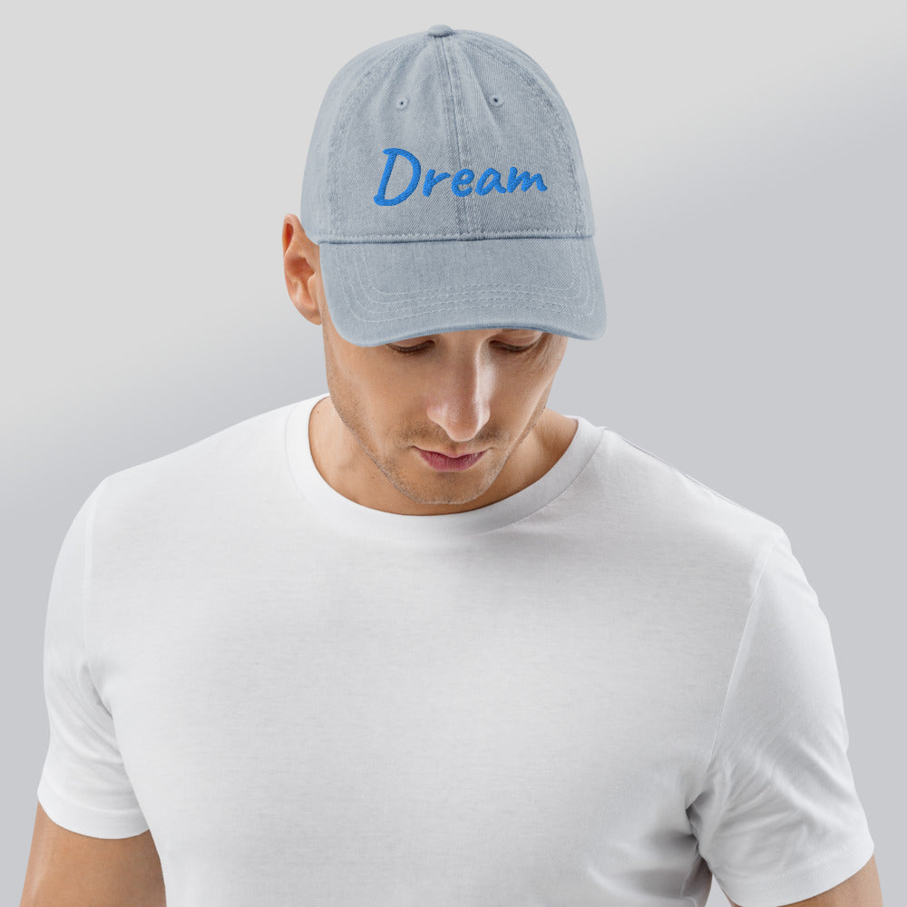 Dream In Sapphire Embroidery On Denim Baseball Cap