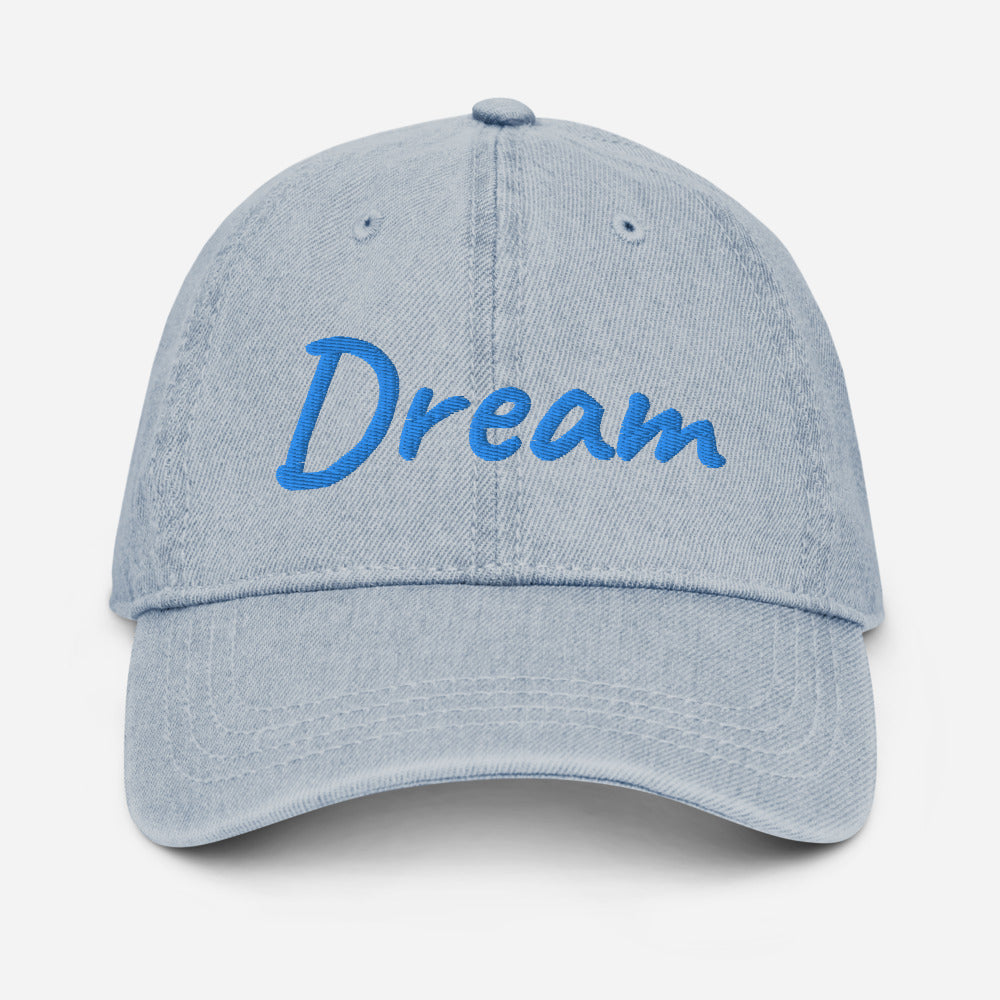 Dream In Sapphire Embroidery On Denim Baseball Cap
