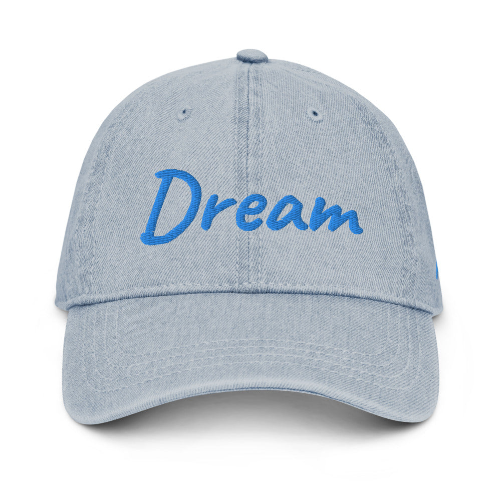 Dream In Sapphire Embroidery On Denim Baseball Cap