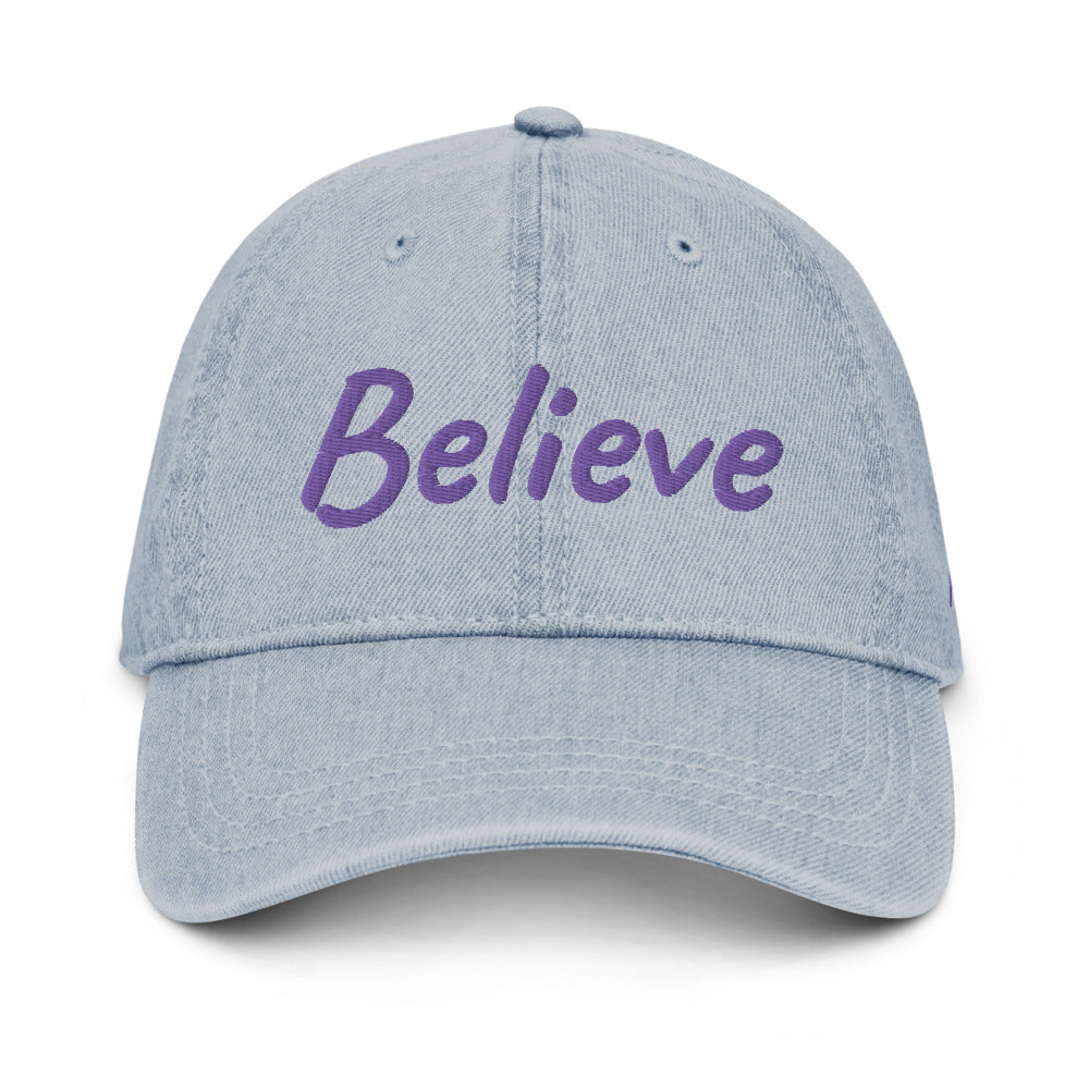 Believe In Amethyst Embroidery On Denim Baseball Cap